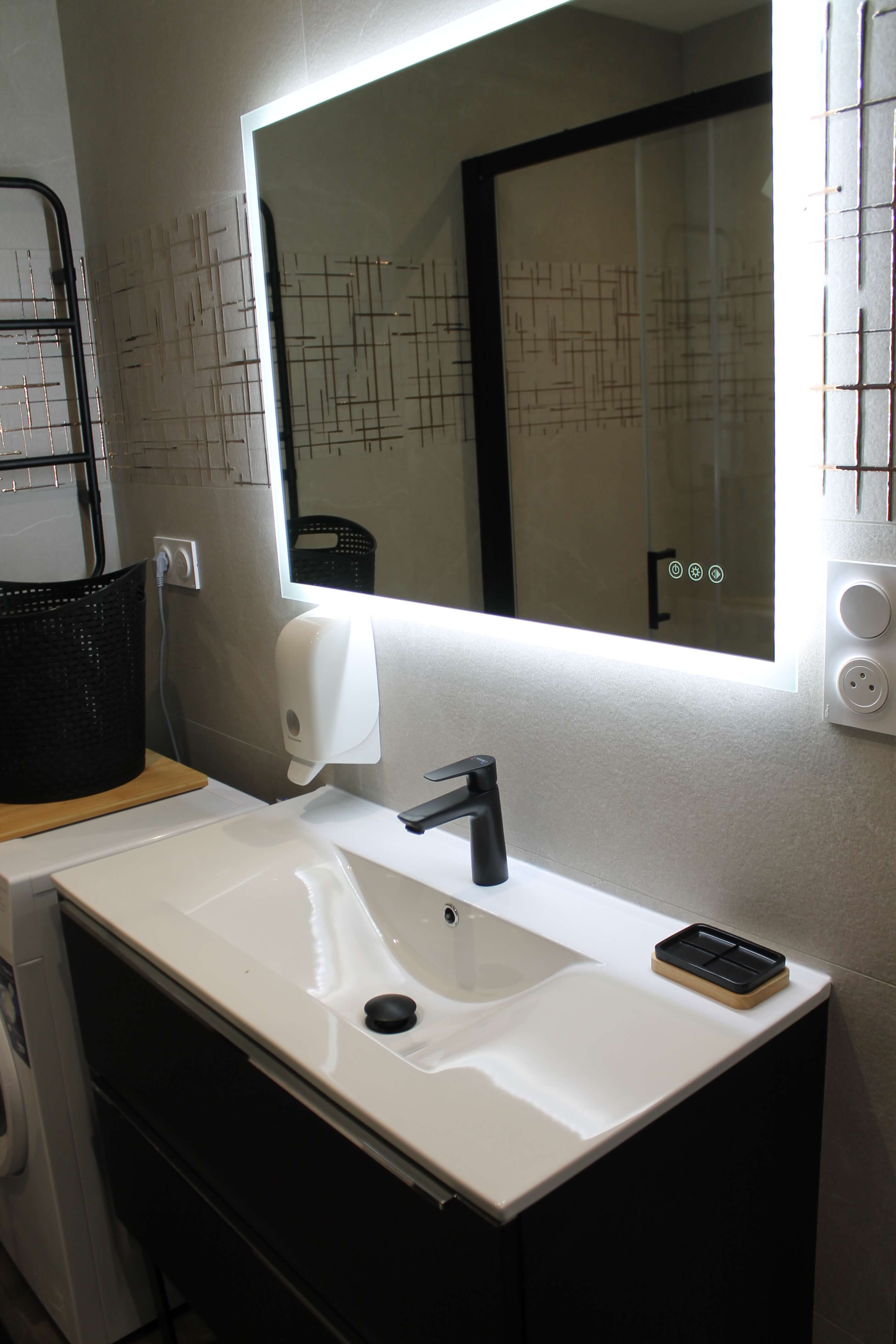 aramis salle de douche principale evier miroir 2_Le gîte des 3 mousquetaires